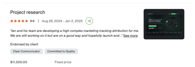 Скриншот відгуку на Upwork: Маркетингова атрибуція
